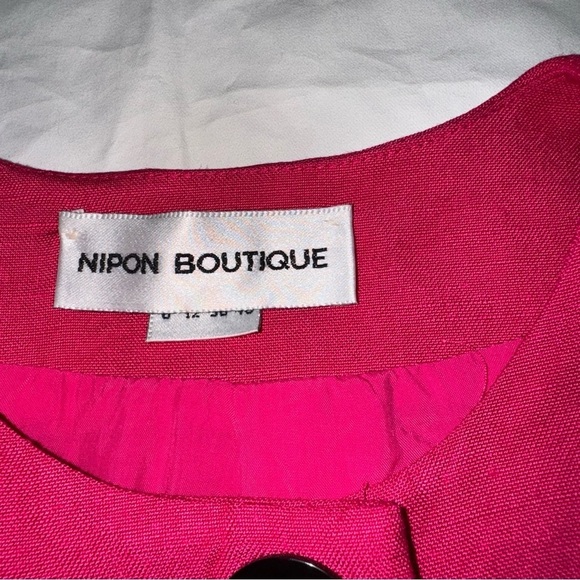 Vintage Hot Pink 80s Dress Button Front Real Vtg Linen - Picture 7 of 11